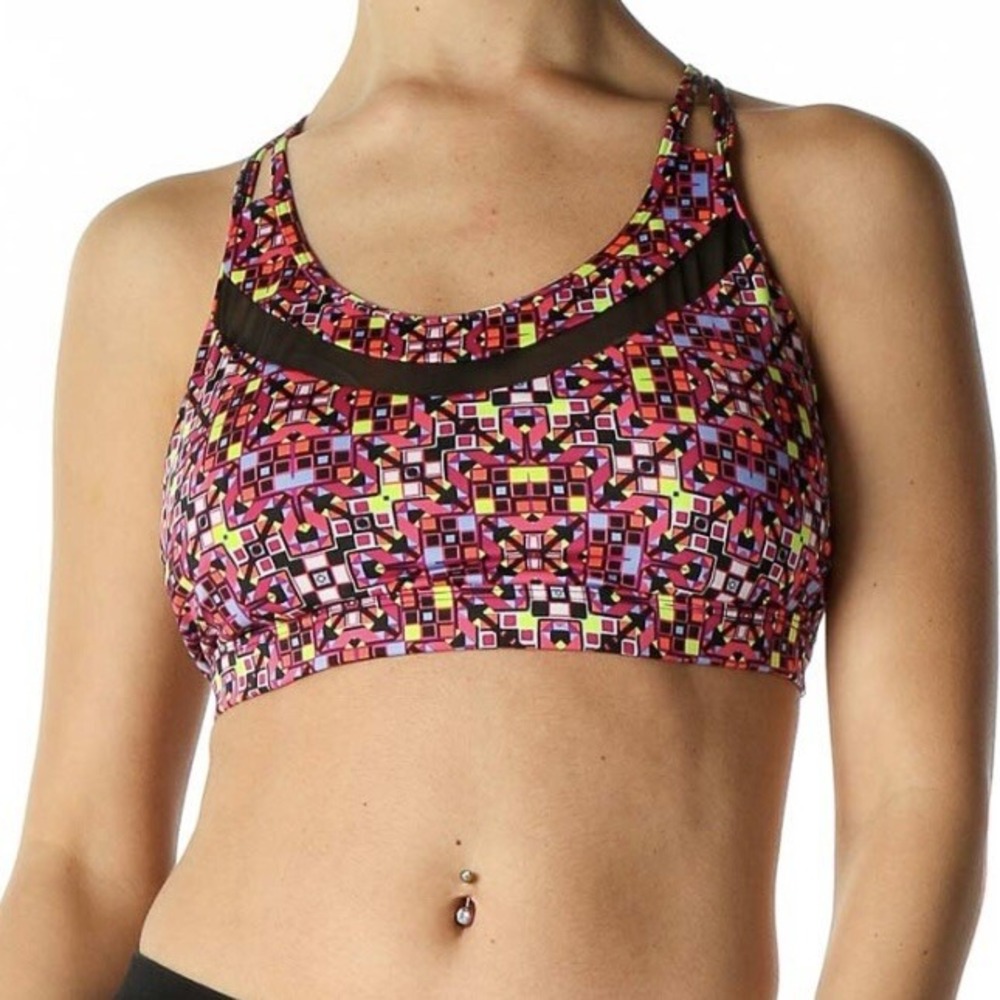 Victoria Sport‎ Geometric Print Mesh Insert Strappy Sports Bra Women's L